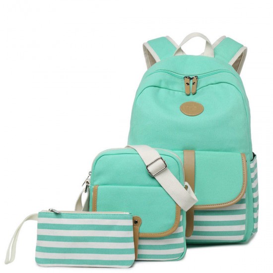3Pcs/Set Canvas Backpack Rucksack School Bag Waterproof Shoulder Bag Outdoor Travel