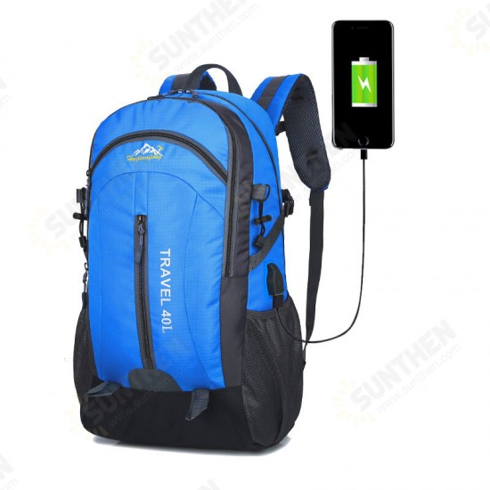 40L Climbing Nylon Backpack Waterproof USB Sports Travel Hiking Climbing Unisex Rucksack