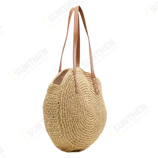 43 x 10 x 62cm Round Straw Beach Bag Woven Shoulder Bag Handbag