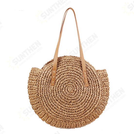 43 x 10 x 62cm Round Straw Beach Bag Woven Shoulder Bag Handbag