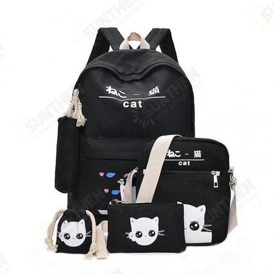 5Pcs/set Canvas Backpack Cat Large Capacity School Bags Camping Multi-function Travel Bag