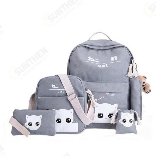 5Pcs/set Canvas Backpack Cat Large Capacity School Bags Camping Multi-function Travel Bag