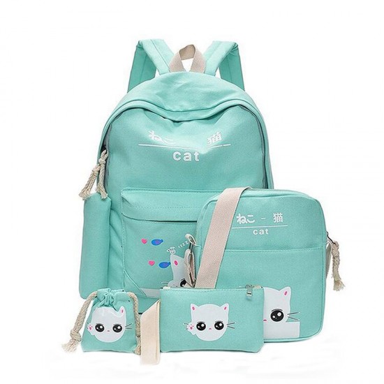 5Pcs/set Canvas Backpack Cat Large Capacity School Bags Camping Multi-function Travel Bag