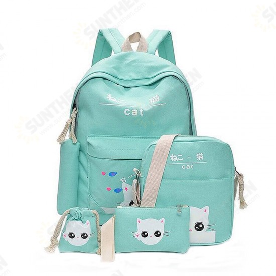 5Pcs/set Canvas Backpack Cat Large Capacity School Bags Camping Multi-function Travel Bag