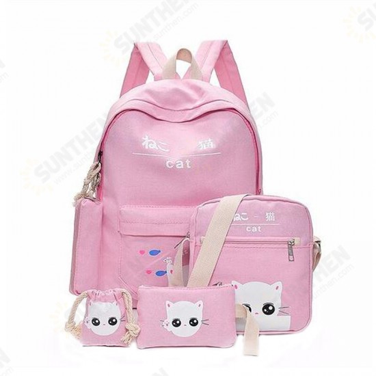 5Pcs/set Canvas Backpack Cat Large Capacity School Bags Camping Multi-function Travel Bag