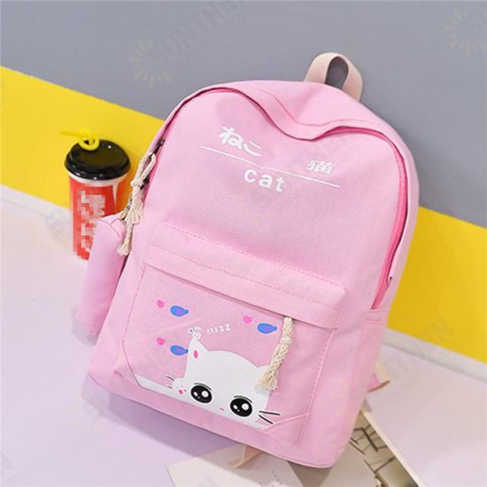 5Pcs/set Canvas Backpack Cat Large Capacity School Bags Camping Multi-function Travel Bag