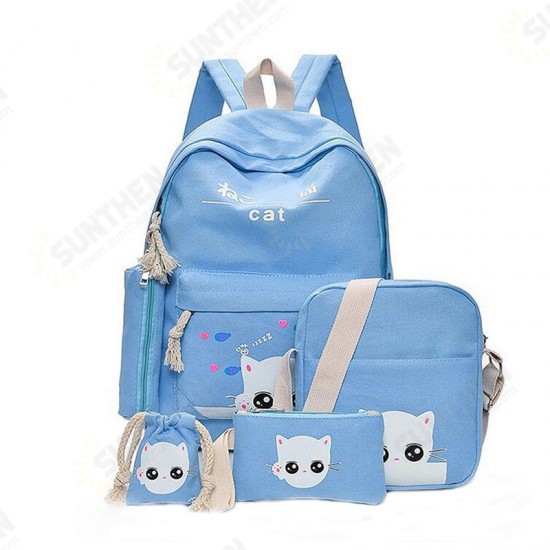 5Pcs/set Canvas Backpack Cat Large Capacity School Bags Camping Multi-function Travel Bag 5Pcs/set Canvas Backpack Cat Large Capacity School Bags Camping Multi-function Travel Bag