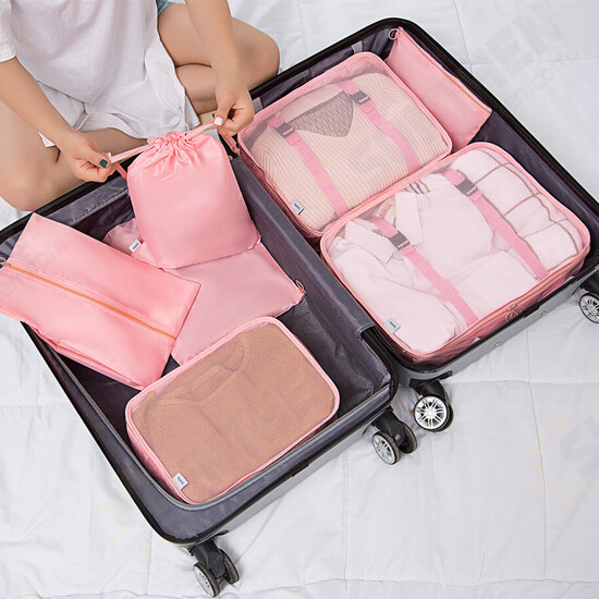 7Pcs/Set Travel Home Luggage Storage Bag Clothes Storage Organizer Portable Pouch Case Wardrobe Divider Container