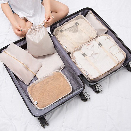 7Pcs/Set Travel Home Luggage Storage Bag Clothes Storage Organizer Portable Pouch Case Wardrobe Divider Container