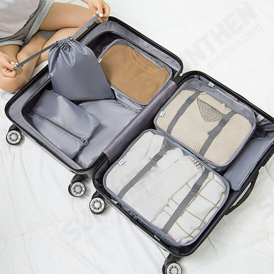 7Pcs/Set Travel Home Luggage Storage Bag Clothes Storage Organizer Portable Pouch Case Wardrobe Divider Container