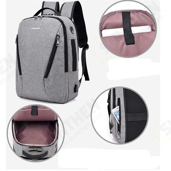 17L Anti-theft Men Women Laptop Notebook Backpack USB Charging Port Lock Travel School Bag