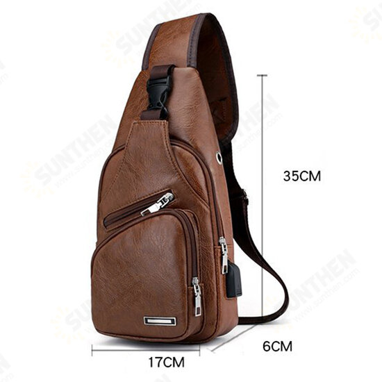 Casual Outdoor Travel USB Charging Port Sling Bag Leather Chest Bag Crossbody Bag