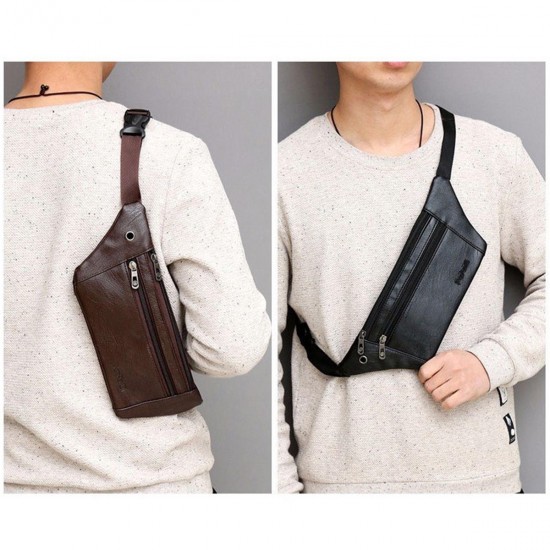 Fanny pack leather belt bag hole for headphones waist pack fishing bag sport