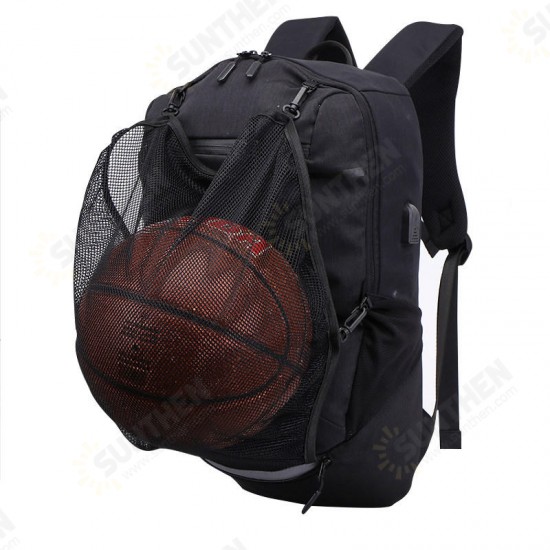 Oxford USB Backpack Travel Waterproof Laptop Bag School Bag Sport Shoulder Bag With Ball Net Pack