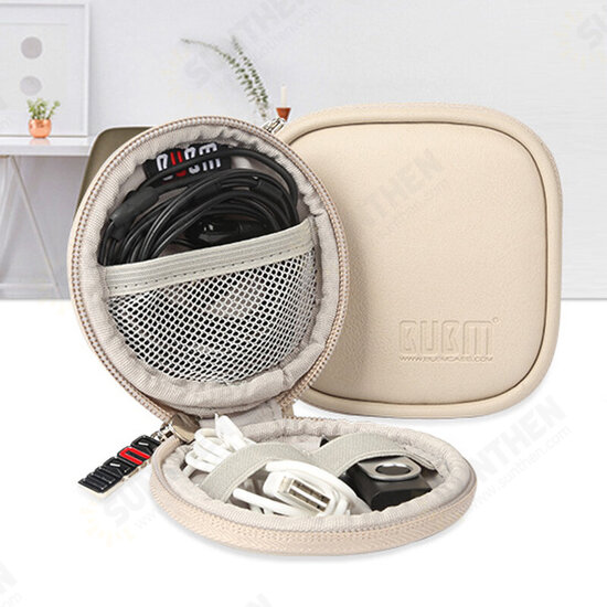 PU Leather Earphone Storage Case Travel Portable Waterproof USB Data Cable Charger Holder Bag