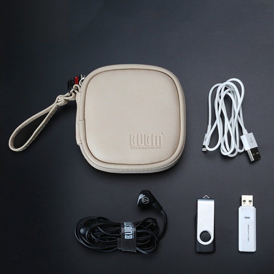 PU Leather Earphone Storage Case Travel Portable Waterproof USB Data Cable Charger Holder Bag