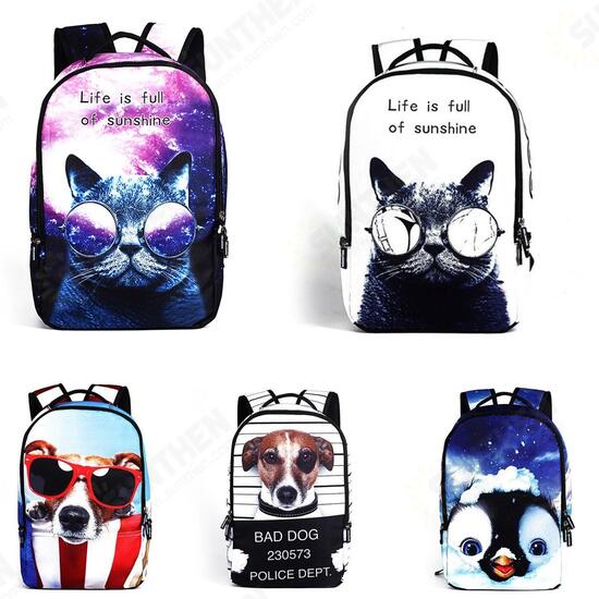 Polyester Cartoon Laptop Backpack Cute Animal Dog Cat Print Schoolbag Rucksack