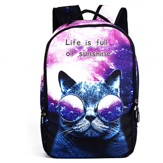 Polyester Cartoon Laptop Backpack Cute Animal Dog Cat Print Schoolbag Rucksack
