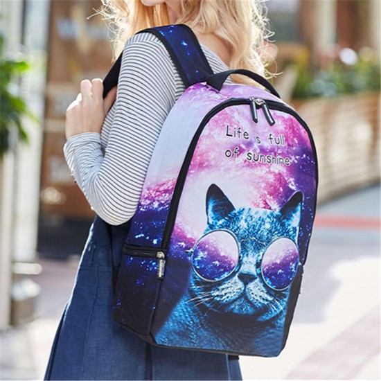 Polyester Cartoon Laptop Backpack Cute Animal Dog Cat Print Schoolbag Rucksack