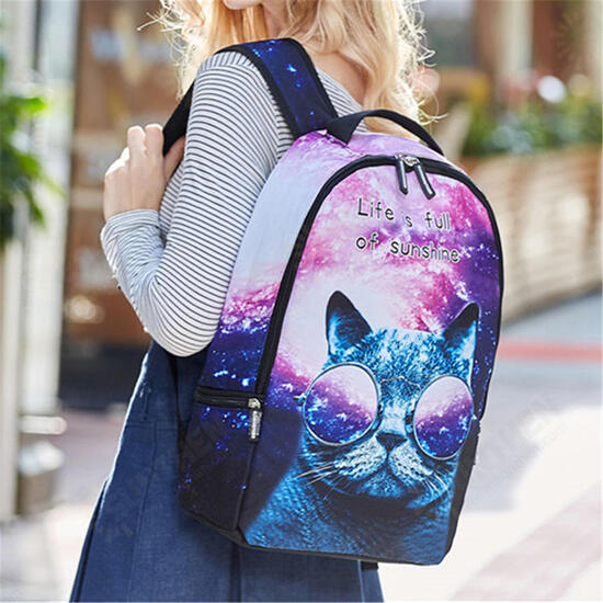 Polyester Cartoon Laptop Backpack Cute Animal Dog Cat Print Schoolbag Rucksack