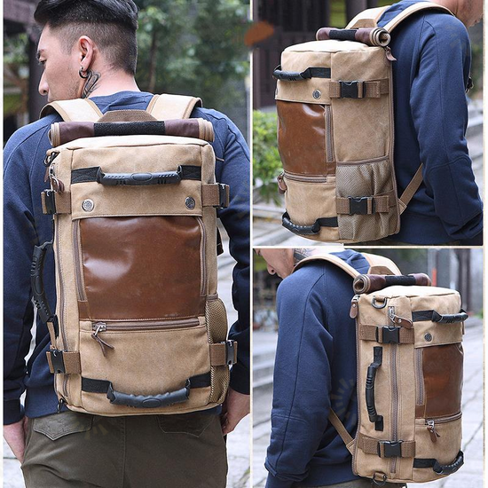 Large Capacity Khaki Function Travel Canvas Backpack Male Waterproof Computer Causal Men Backpacks Duffel Shoulder Bag