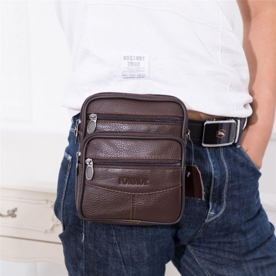 Men Genuine Leather Shoulder Bag Handbag Messenger Crossbody Waist Bag Phone Pouch Outdoor Travel