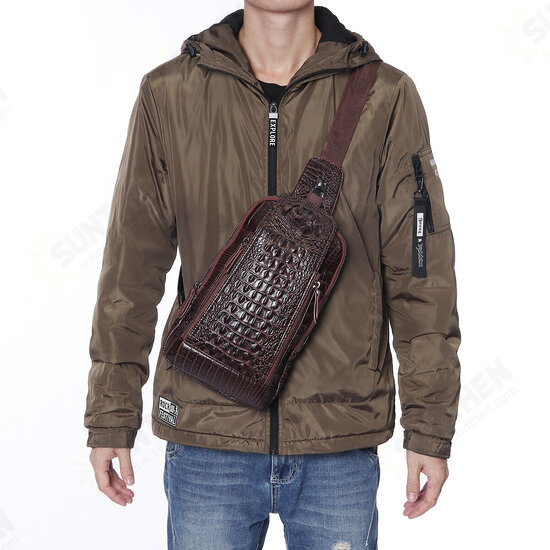 Men's New Leather Crocodile Pattern Chest Bag Sling Backpack Crossbody Bags