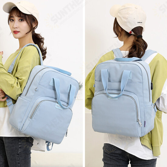 Outdoor Camping Women USB Charging Port Nylon Backpack School Bag Travel Rucksack Laptop