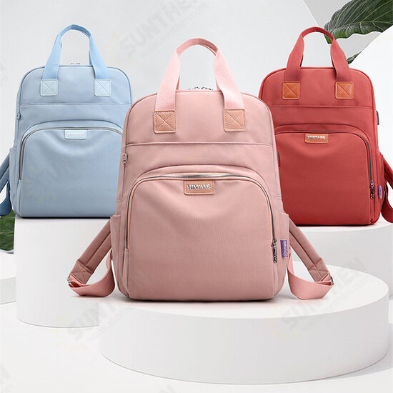 Outdoor Camping Women USB Charging Port Nylon Backpack School Bag Travel Rucksack Laptop