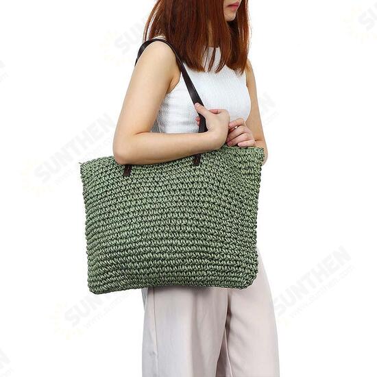 Outdoor Portable Straw Weave Handbag Tote Beach Bag Pack Pouch Shoulder Bag