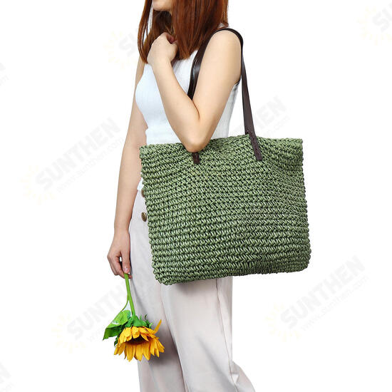 Outdoor Portable Straw Weave Handbag Tote Beach Bag Pack Pouch Shoulder Bag