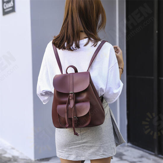 PU Drawstring Backpack Student School Bag Travel Camping Shoulder Bag Waterproof Handbag