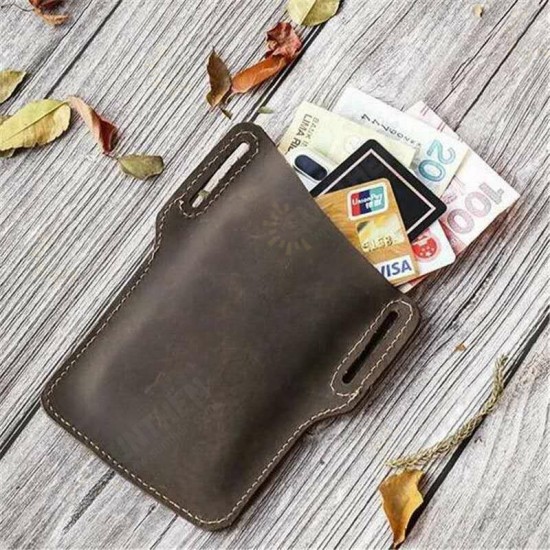 Portable PU Leather Universal Mobile Phone Car Cover Bag Outdoor Waterproof Waist Shoulder Storage Pack