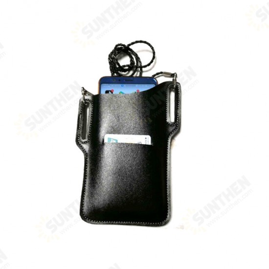 Portable PU Leather Universal Mobile Phone Car Cover Bag Outdoor Waterproof Waist Shoulder Storage Pack