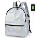 USB PU Backpack Waterproof 14 Inch Laptop School Bag Camping Travel Pack Shoulder Bag Handbag