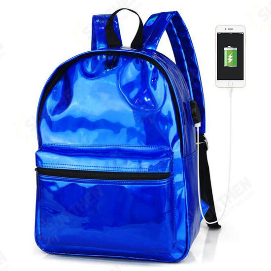 USB PU Backpack Waterproof 14 Inch Laptop School Bag Camping Travel Pack Shoulder Bag Handbag