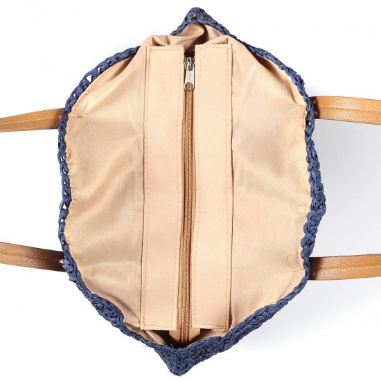 Women Beach Round Straw Bag Bucket Rattan Woven Handbag Shoulder Bag Outdoor Travel