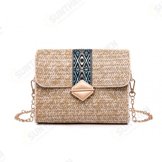 Women Summer Beach Straw Bag Bohemian Crossbody Messenger Shoulder Chain Bag