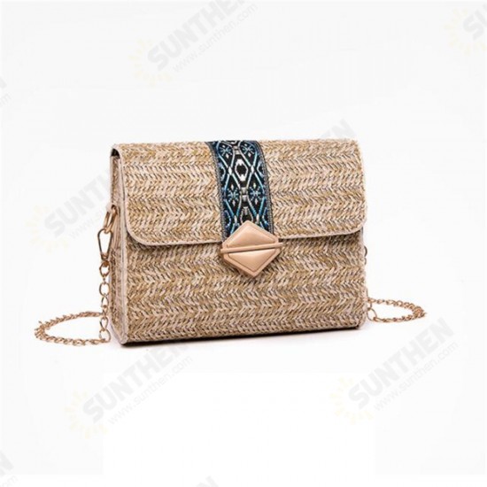 Women Summer Beach Straw Bag Bohemian Crossbody Messenger Shoulder Chain Bag