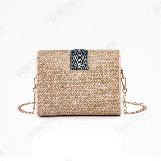 Women Summer Beach Straw Bag Bohemian Crossbody Messenger Shoulder Chain Bag