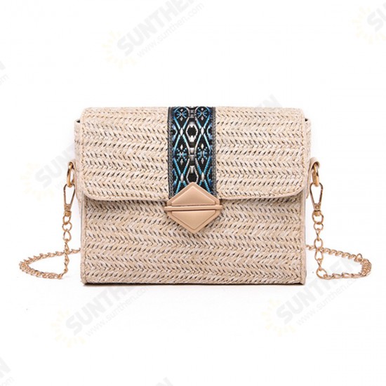 Women Summer Beach Straw Bag Bohemian Crossbody Messenger Shoulder Chain Bag