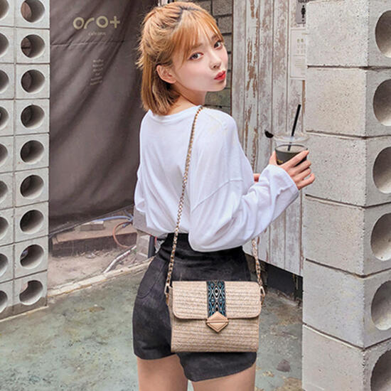 Women Summer Beach Straw Bag Bohemian Crossbody Messenger Shoulder Chain Bag