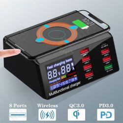 100W 8-Port USB PD Charger PD3.0 QC3.0 Desktop Charging Station Smart Charger 10W Wireless Charger Charging Pad For iPhone 11 SE 2020 Huawei 100W 8-Port USB PD Charger PD3.0 QC3.0 Desktop Charging Station Smart Charger 10W Wireless Charger Charging Pad For iPhone 11 SE 2020 Huawei