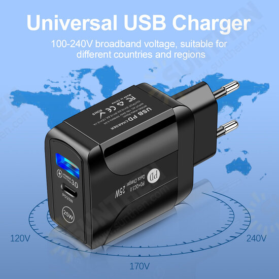 25W 2-Port USB PD Charger PD3.0 QC3.0 FCP SCP Fast Charging Wall Charger Adapter EU/US/UK Plug For iPhone 13 Pro Max DOOGEE OnePlusXiaomi