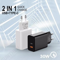 30W 2-Port USB PD Charger Adapter USB-C PD & USB-A QC3.0 Fast Charging For iPhone 13 Pro Max For Samsung Galaxy Note 20 For Xiaomi 12