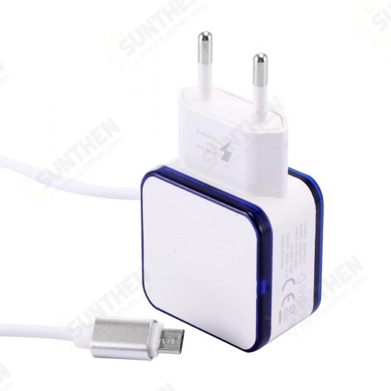 3.1A Dual Micro USB Port LED Fast Charging EU Plug Adapter Charger for HUAWEI Honor HTC