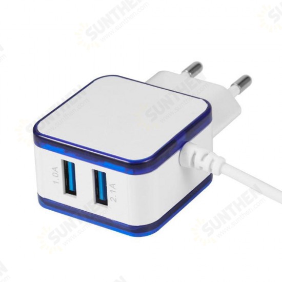 3.1A Dual Micro USB Port LED Fast Charging EU Plug Adapter Charger for HUAWEI Honor HTC