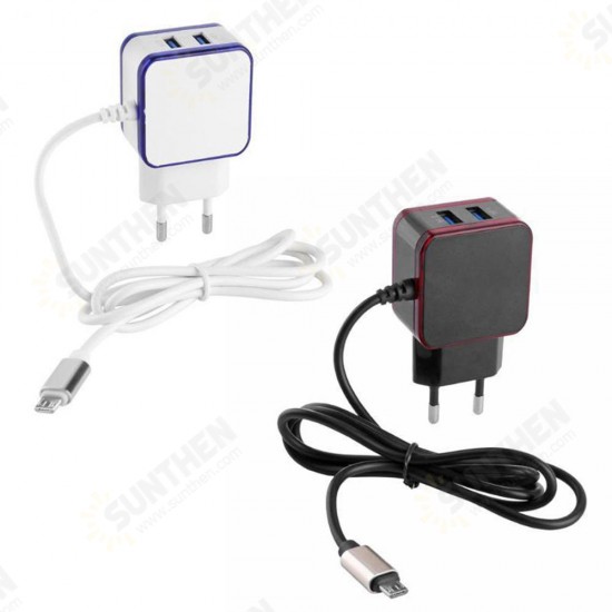 3.1A Dual Micro USB Port LED Fast Charging EU Plug Adapter Charger for HUAWEI Honor HTC