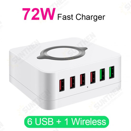 72W 6-Port USB Charger QC3.0 Quick Charge Desktop Charging Station 10W Wireless Charger For iPhone 11 SE 2020 For iPad Pro 2020 For Samsung Huawei