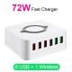 72W 6-Port USB Charger QC3.0 Quick Charge Desktop Charging Station 10W Wireless Charger For iPhone 11 SE 2020 For iPad Pro 2020 For Samsung Huawei